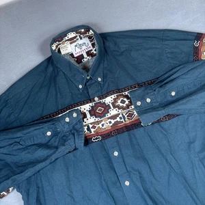 Vintage Roper Shirt Mens Extra Large Blue Aztec Western Button Down USA 90s - Picture 1 of 11