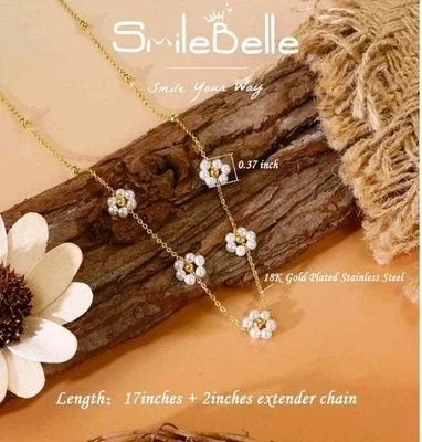 SmileBelle Pearl Daisy Necklace - Image 1 of 3