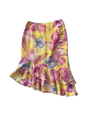 Falda Escada 100% Seda Estampado Floral Volantes Forrada Amarilla Para Mujer Talla UE 36 Foto 1 de 3