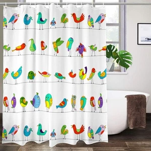 Cute Bird Shower Curtain with Colorful Birds Washable Waterproof Fabric Bath ... - Picture 1 of 7