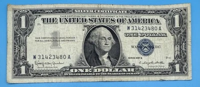 One Dollar 1957B $1 Blue Seal Silver Certificate Note Serial: W 31423480 A - Image 1 of 2