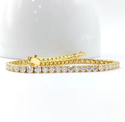 7' Inch Long Tennis Wedding Bracelet Solid 14K Yellow Gold 5 CT Round Cut VVS1 - Image 1 of 4