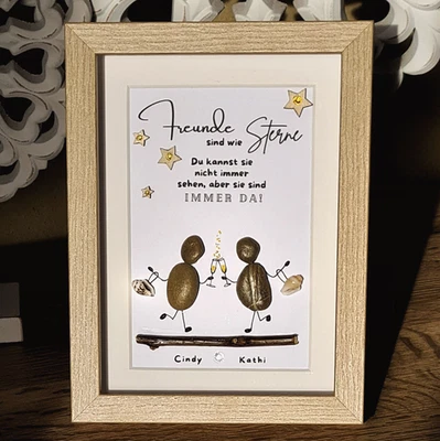 Steinbild "Freunde sind wie Sterne" 🌟 personalisierbar Geschenkidee 3D handmade - Bild 1 von 4