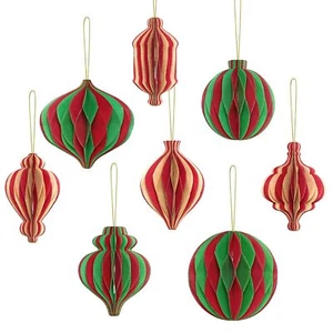 Vintage Christmas Decoration, 8 Pcs Honeycomb Paper Christmas Ornaments, Red ... - Picture 1 of 9