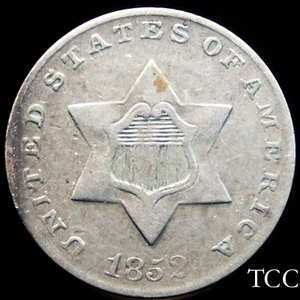 1852 THREE CENT SILVER ~ GORGEOUS ORIGINAL TRIME 3c COIN ~ FREE SHIPPING ~ TCC - Picture 1 of 7