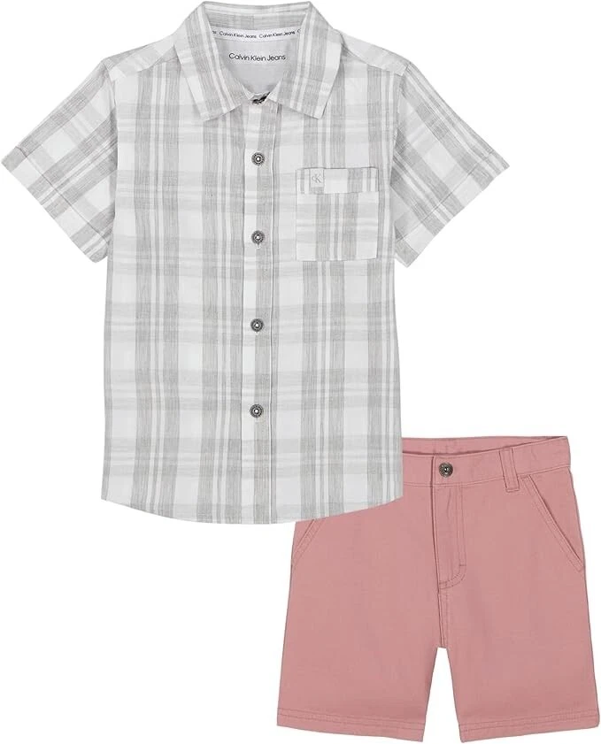 Calvin Klein Jungen 2 Stück grau Shorts Größe 2T,3T,4T,4,5,6,7 - Bild 1 von 1