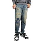Mens Ripped Jeans Distressed Patched Denim Pants Stonewashed Hip-Hop Streetwear