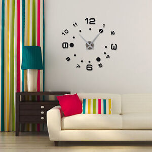 3D DIY Digital Wall Clock Kit W/Adhesive Sticker Scale Durable Home Dec Clock HE