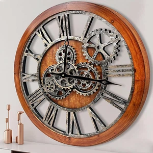 The B-Style Large Wall Clock 24 Inch Moving Gear Wall Clock Oversized Vintage Fa - Picture 1 of 12
