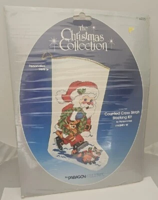Kit de medias Paragon Needlecraft 1986 6225 Navidad Papá Noel Amigos Contados Cruz  Foto 1 de 4
