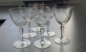 Vintage Crystal Glasses Goblet Wine Glass Wheat Etched Pattern Footed Stem Set 6 - Picture 1 of 9