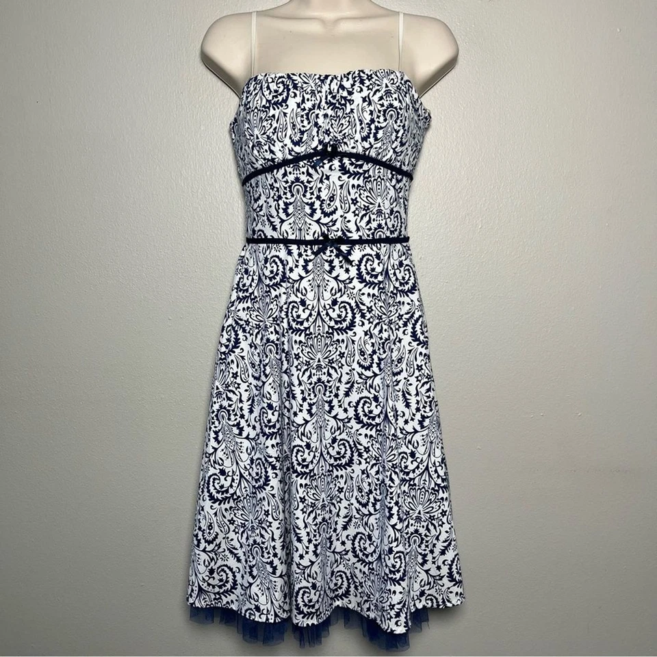 Ruby Rox Women Dress XS White Blue Coquette Milkmaid Bows Paisley Sundress - Image 1 of 4