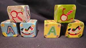 6 LOT Antique VTG Hand Painted BABY BLOCKS Solid WOOD Handmade - Picture 1 of 4
