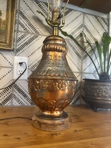 Vintage Middle Eastern Tin Brushed Tinned Copper Metal Table Accent Lamp Light - Picture 1 of 24