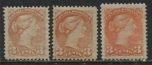 Canada 3- 3 cent Small Queens 2 are earlier Montreal printings mint o.g. - Picture 1 of 1