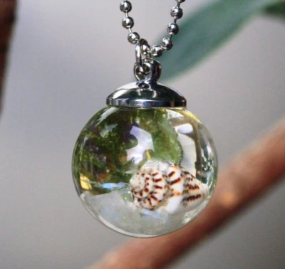 Kette Muschel Mondstein Moos silber Meeresboden Geschenk Frau Freundin Mutter - Bild 1 von 4