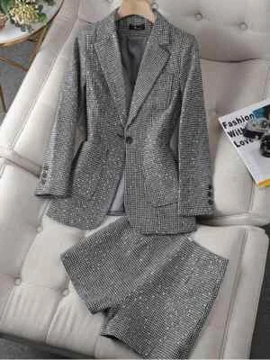 Women's Suit Coat Sequin Shorts 2 Pcs Set Blazer Jacket Shorts Ladies Suits New - Image 1 of 4