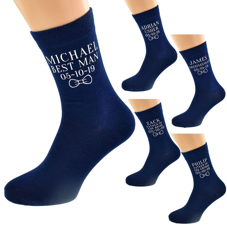 Personalised Navy Blue Bow Tie Design Wedding Socks Mens and Chids - X6N861 - Image 1 of 1