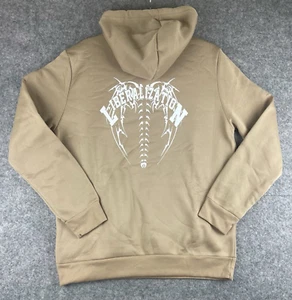 Mens Hoodie Size Small S Tan Beige Brown white Graphic Liberalization Brand New - Picture 1 of 16