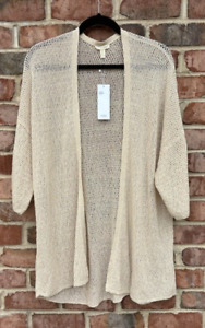 NWT Eileen Fisher Beige Organic Cotton Knit Open Kimono Cardigan$198 XL/1X run L