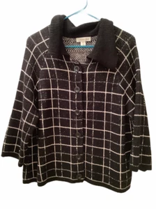 Abrigo suéter cárdigan negro blanco a cuadros Coldwater Creek para mujer talla 16 - Imagen 1 de 8