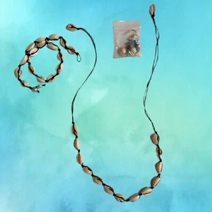 Natural Sea Shell Necklace, Bracelet and Earrings Rope Adjustable Jewelry W/Bag - Picture 1 of 5