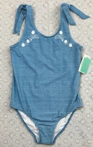 Copper Key Girls Youth One Piece Swimsuit Bathing Suit Size 14 Blue White New - Picture 1 of 6