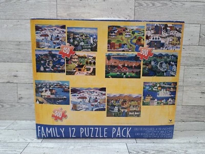 Family 12 Multi Puzzle Pack NEW SEALED! Cardinal 91999 Four Puzzles Each Count  - Image 1 of 4