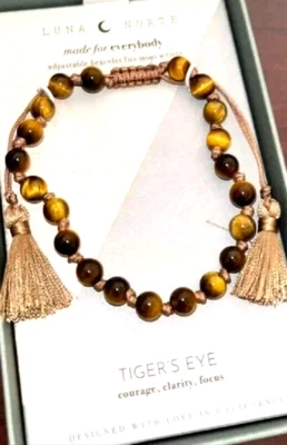 Pulseira Luna Norte olho de tigre miçangas borla ajustável masculina/feminina/unissex - Imagem 1 de 3