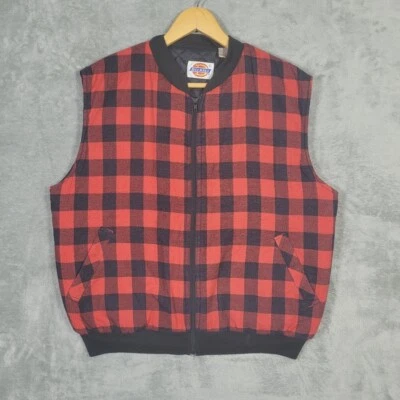 Dickies Work Vest Large Plaid Lined Lumberjack Red Black Checkered Buffalo - Image 1 of 4
