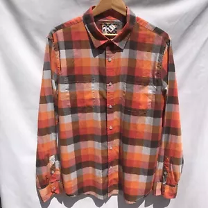 Vurt Men's Shirt Long Sleeve Button Up - Orange, Gray & Brown Check Plaid Fall - Picture 1 of 11