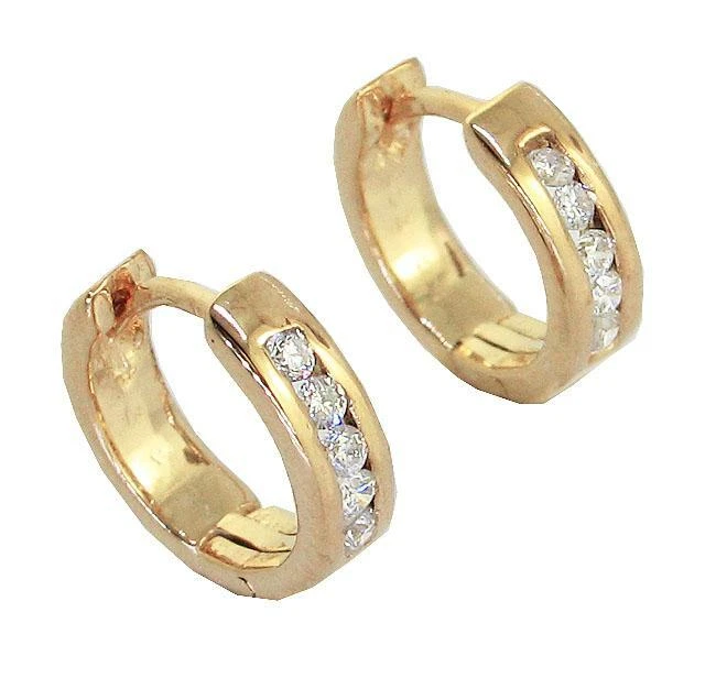 Hoops Earrings SI1 G 0.15 Ct Natural Diamond 14K Solid Yellow Gold Channel Set - Image 1 of 4