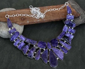 Big Cluster Charoite 925 Silver Plated Gemstone Handmade Necklace 18" GW - Picture 1 of 3