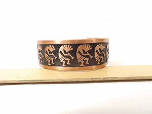 Vtg Copper Kokopelli Flute Player Cuff Bracelet 1" - Picture 1 of 4