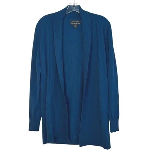 Cárdigan Tahari Pure Luxe frente abierto 100 % cachemir cuello chal azul M - Imagen 1 de 4