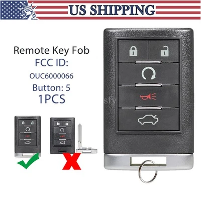 For 2008 2009 2010 2011 2012 2013 Cadillac CTS Remote Car 5b Key Fob OUC6000066 - Image 1 of 4