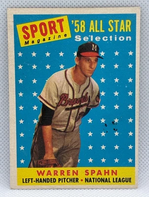 Warren Spahn All-Star 1958 Topps #494 Braves Salón de la fama en muy buen estado Foto 1 de 3