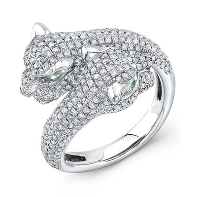 2,50 Ct Natürlicher Rund Diamant 14K Weißgold Smaragd Jubiläum Panther Ring - Bild 1 von 3