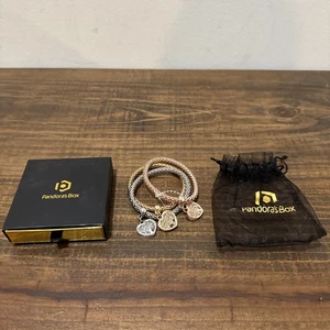 Pandora's Box 3 Tri Color Metal Stretch Bracelets Tree of Life Heart Charm - Picture 1 of 3