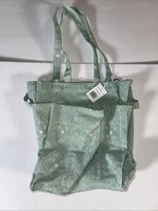 NEW Archer & Olive Canvas Large Organizer Tote Bag Mint Green Geometric Print - Picture 1 of 4