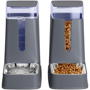 Cat Food Dispenser and Cat Water Dispenser Set with Stainless Steel Bowls Gra... - Picture 1 of 7