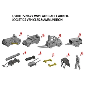 1:200 3D print USN Aircraft carrier Flight deck crew/vehicles/ammunition YZ20011 - Picture 1 of 1