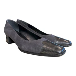 Zapatos de salón Stuart Weitzman gris gamuza pata de gallo punta 7,5AA tacón bloque punta cuadrada - Imagen 1 de 15