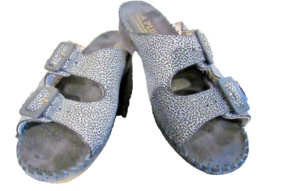 Sandalias sin cordones La Plume de gamuza azul/gris con doble hebilla para mujer hechas en Italia 38 Foto 1 de 4