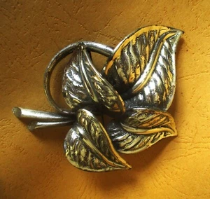 LARGE VINTAGE C.1950 E.P. SILVER LEAF BROOCH BY TORTOLANI - LOS ANGELES, CA - Picture 1 of 4