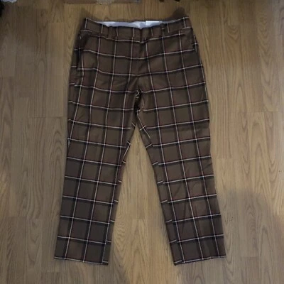 H&M Pants Women Size 14 Slacks Plaid Brown Red White Ankle Length - Image 1 of 4