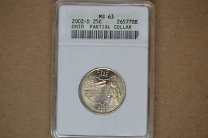 2002-D Partial Collar Ohio Quarter- ANACS MS-63.  Lovely Error. - Picture 1 of 5