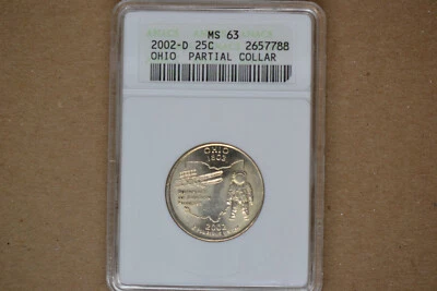 2002-D Partial Collar Ohio Quarter- ANACS MS-63.  Lovely Error. - Image 1 of 4