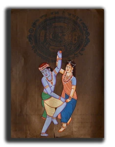 Pintura religiosa hecha a mano Dancing Love of Radha Krishna 12 x 9 en "PN9139" - Imagen 1 de 3