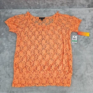 Inc International concepts blouse womens large orange peel lace cold shoulder - Picture 1 of 12
